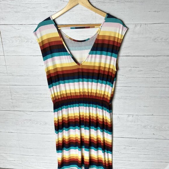 ModCloth Dress Womens Size Large Colorful Striped Elastic Waist Comfort Jersey - Picture 8 of 16